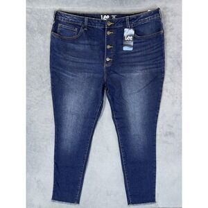 New Lee Jeans Womens 22 Plus Blue Dark Wash Heritage High Rise Skinny Button Fly